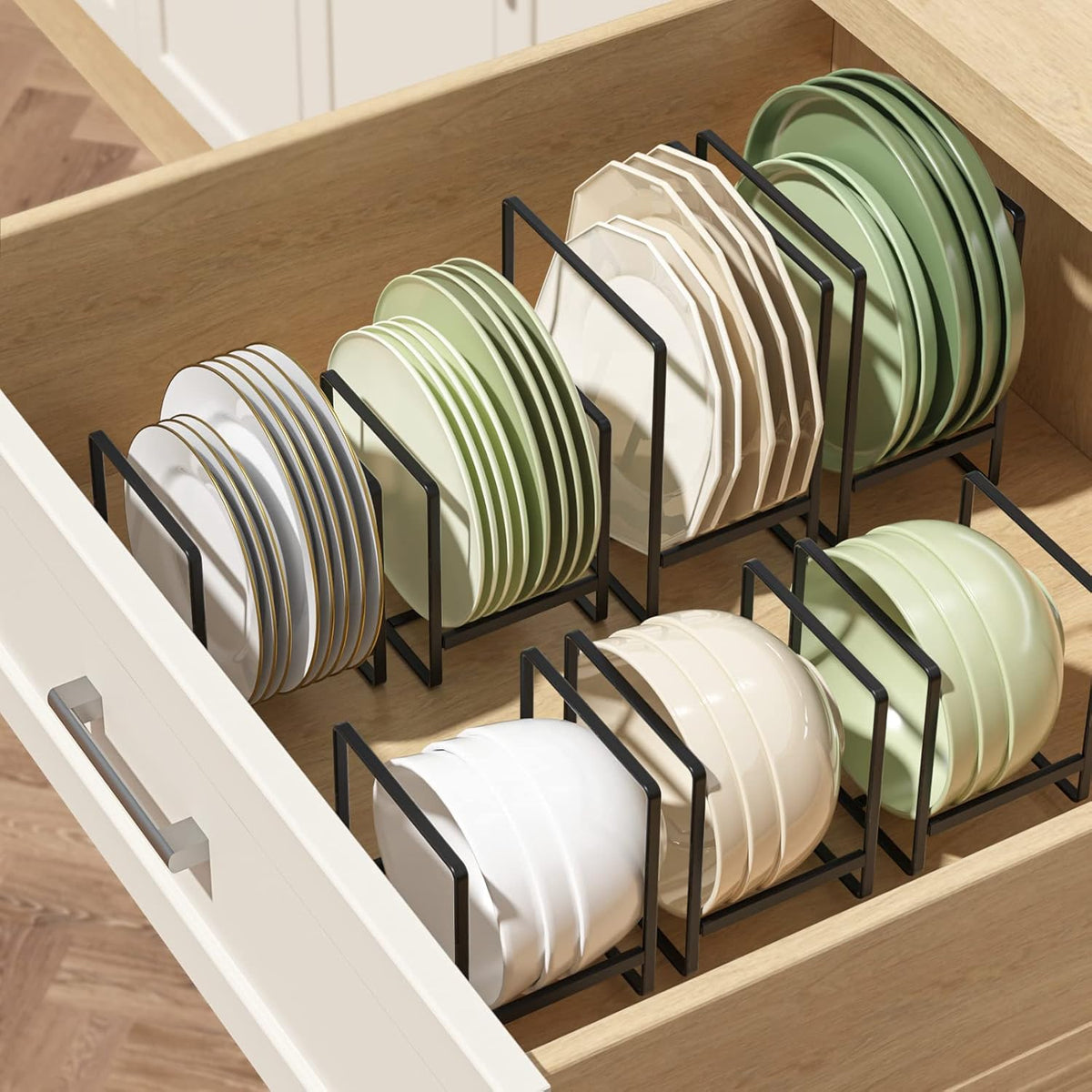 2 Pack Large Plate Holders Organizers Upright Cabinet Dish Drying Racks Metal Plate Dish Organizers Racks Stands for Countertop and Cupboard 7.87in. x 6.29in. x 4.52in. Black