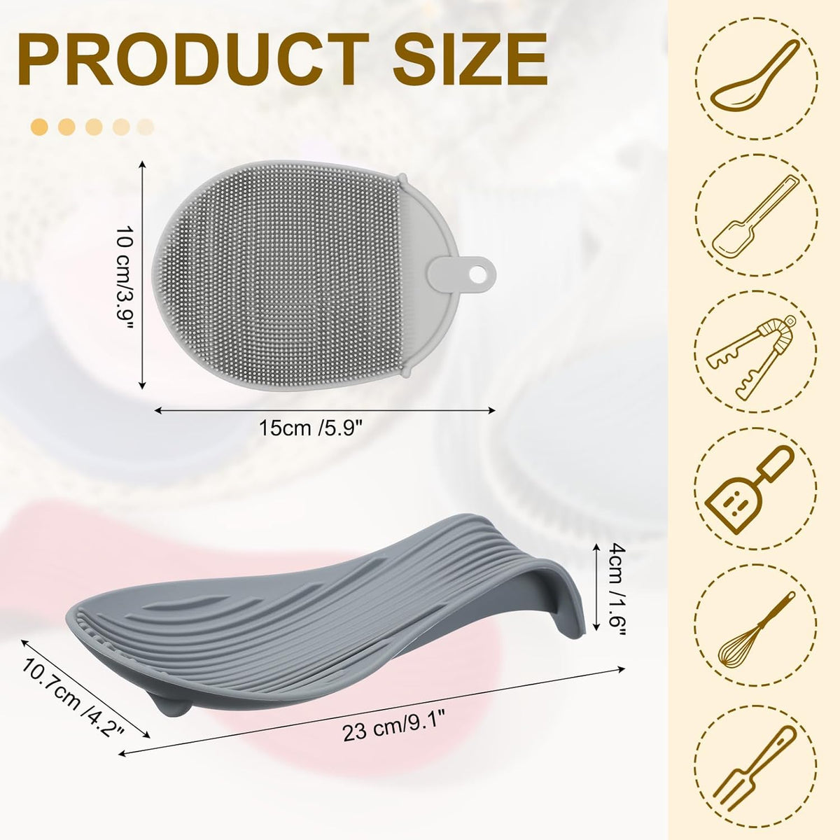 uxcell 1 Set Silicone Spoon Rest for Stove Top, Silicone Spoon Holder for Cooking Spatula, Ladle, Brush Grey/Grey