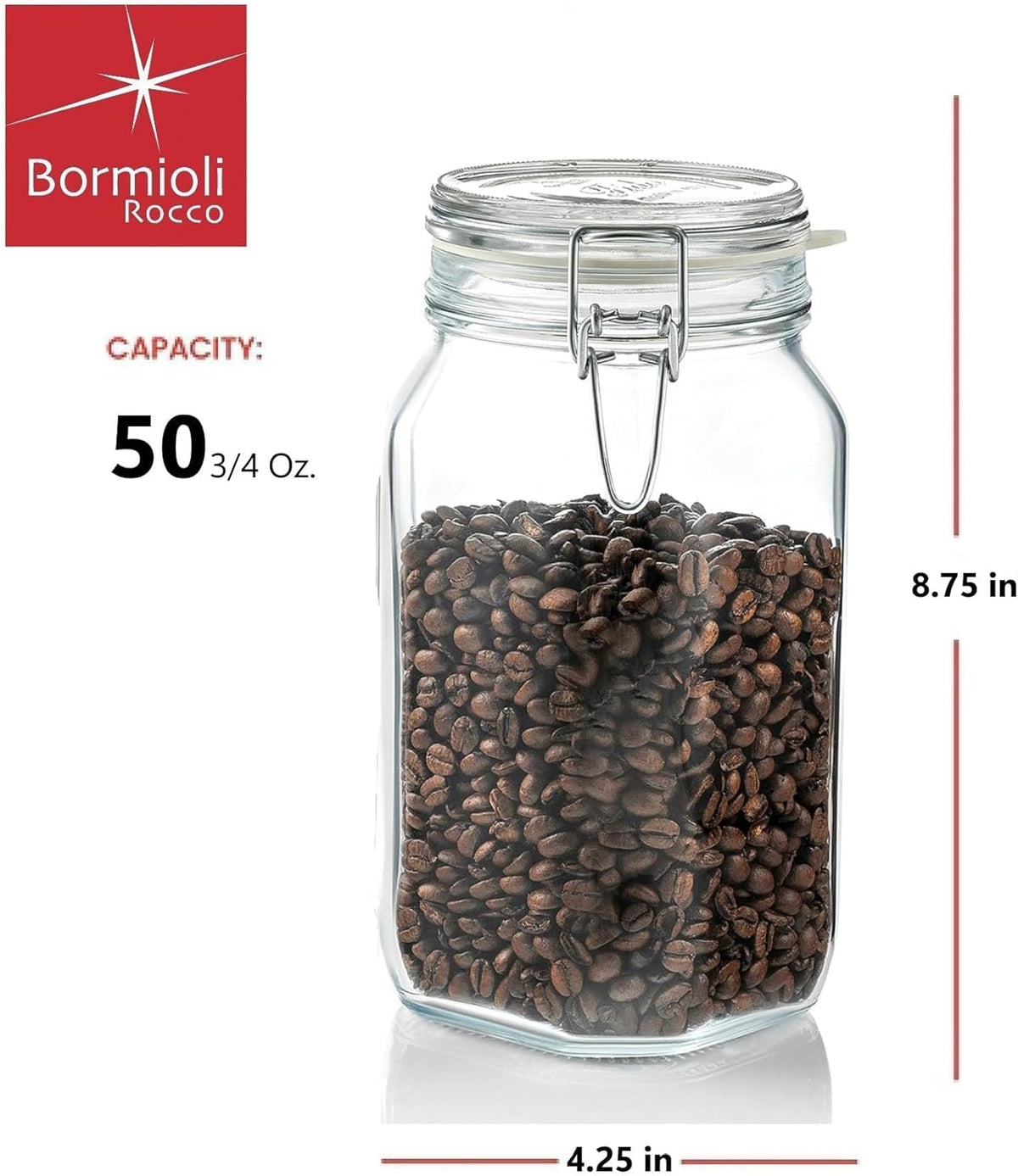 Bormioli Rocco - 11381000725 Fido Clear Glass Jar with 85 mm Gasket, 1.5 Liter KC74556
