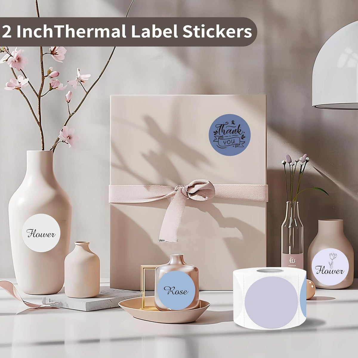2 Inch Purple Gradient Round Thermal Label Printer Stickers - Self-Adhesive Direct Labels for DIY Logo Design, Name Tag (500 Labels/1 Roll)