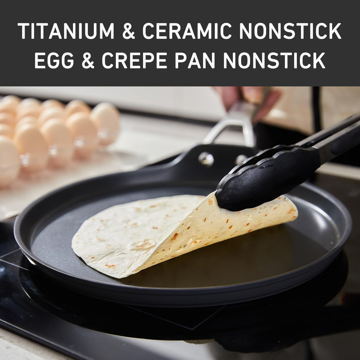MsMk 11 inch Nonstick Crepe Pan, Titanium and Ceramic Nonstic Coating Flat Skillet Dosa Tawa Tortilla Pan, Large Pancake with Stay-Cool Handle, Induction Compatible, PFOA Free