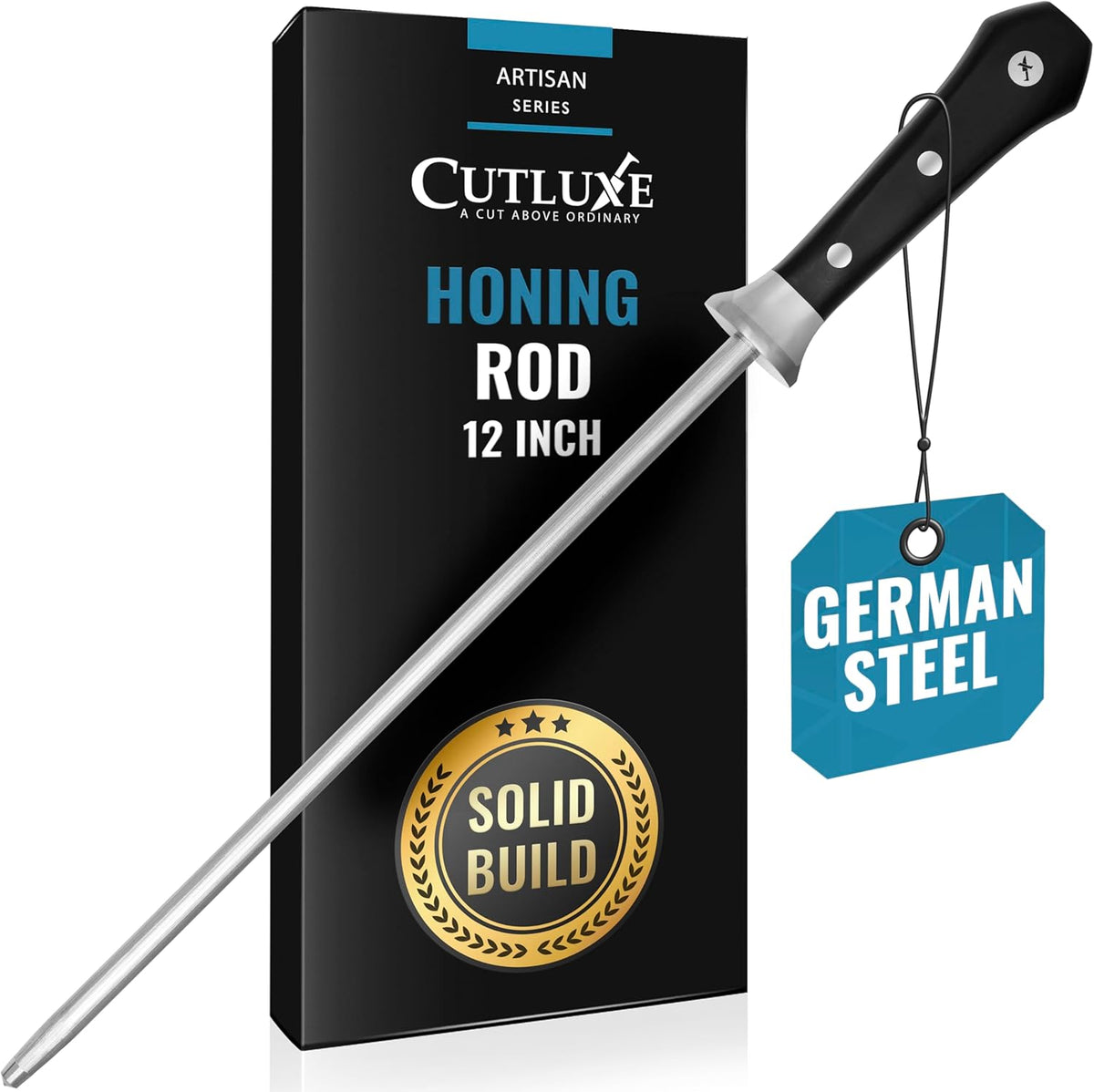 Cutluxe Honing Rod, Sharpening Steel for Kitchen Knives – 12" Honing Steel – Ergonomic Handle Design – Artisan Series