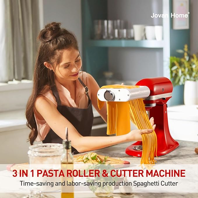 Pasta Maker Attachment for KitchenAid Stand Mixers 3 in 1 Set Includes Pasta Roller Spaghetti Cutter & Fettuccine Cutter, Pasta Attachment for KitchenAid By Jovan Home