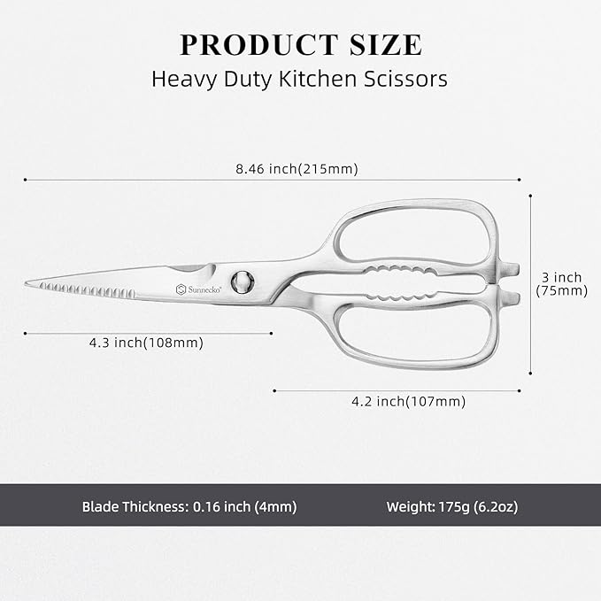 Sunnecko Kitchen Scissors for Food, Heavy Duty Scissors All Purpose Kitchen Shears That Come Apart, 8.5 Inch Fully Forged Stainless Steel