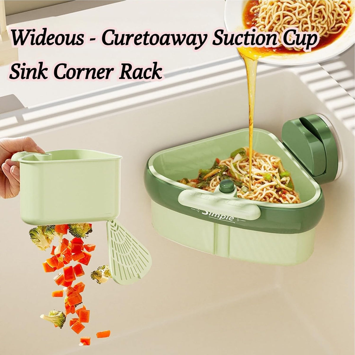 Suction Cup Sink Corner Rack, 2025 Upgraded Automatic Dumping Sink Strainer Basket, Suction Cup Press Sink Drainer Basket, No Drilling Corner Sink Strainer for Food Waste (Mix, 2Pcs)