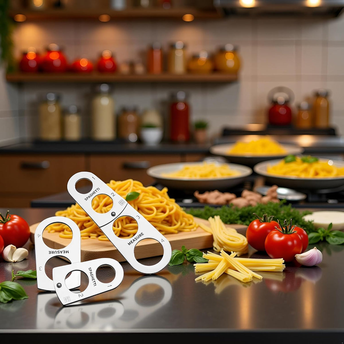 Silver Creative Spaghetti Measurer, Stainless Steel Spaghetti Measurer Measuring Tool Pasta Portion Control Gadgets Portion Cooking Tool for Pasta and Noodles