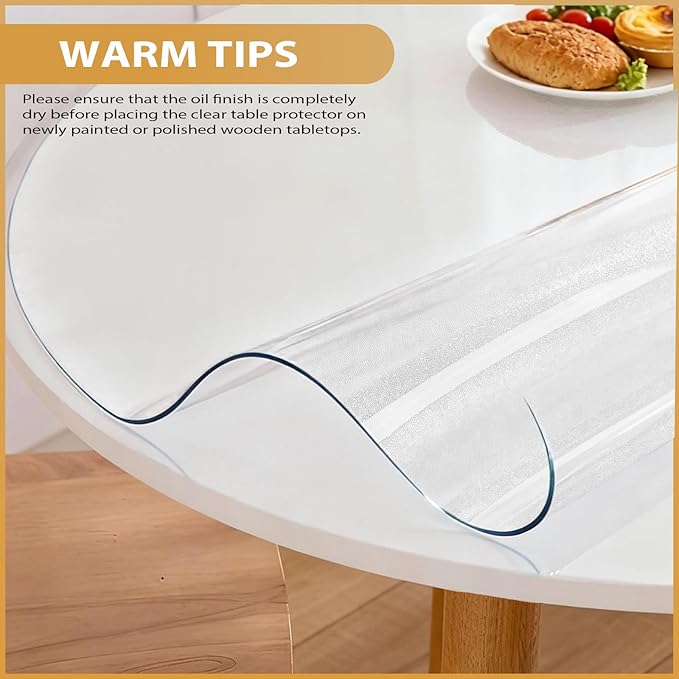 Round Frosted Table Cover Protector 36 Inch - 2mm Thick Waterproof PVC Furniture Protective Pad for Dining Room Tabletop
