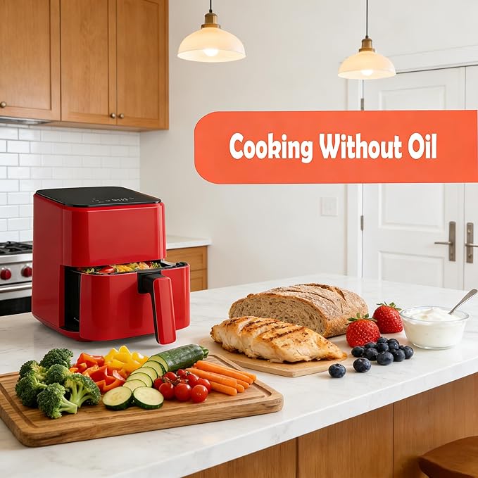 HealSmart 3.17 Qt Compact Air Fryer, 8-in-1 Digital Small AirFryer with 400°F, Nonstick Dishwasher-Safe Basket, Auto Shutoff, Overheat Protection, for Quick Healthy Meals, Red