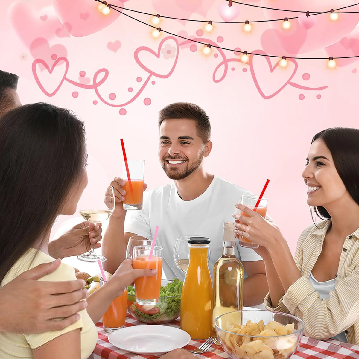 JANYUN 30 Pcs Pink Red Heart Shaped Straws, Reusable Valentines Plastic Drinking Straw for Valentines Day Party Favors Birthday Bridal Shower Wedding Supplies