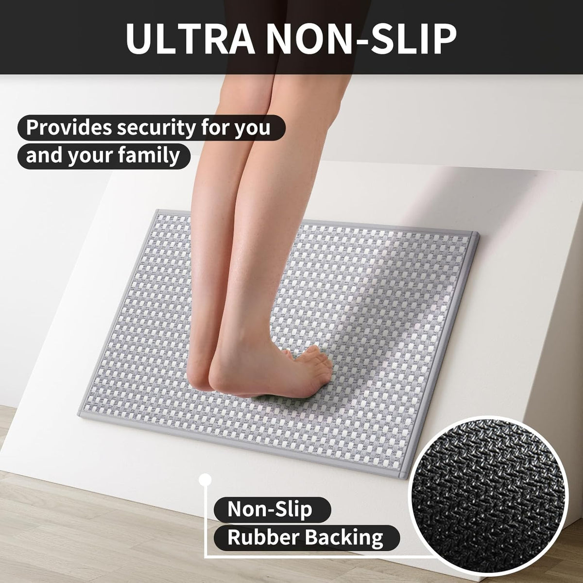 Kitchen Mat Kitchen Rugs Sets of 2 PCS Non Slip Washable, Super Absorbent Soft Braided Kitchen Mats for Floor, Rubber Backing Comfort Standing Kitchen Sink Mat Runner Rug, Gray 17"x28"+17"x47"