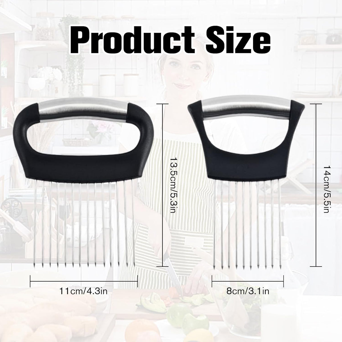Onion Holder for Slicing, Large Onion Cutter Vegetable Chopper, Stainless Steel Tomato Slicer for Potato Lemon, Practical Meat Tenderizer Tool(2 Pcs)
