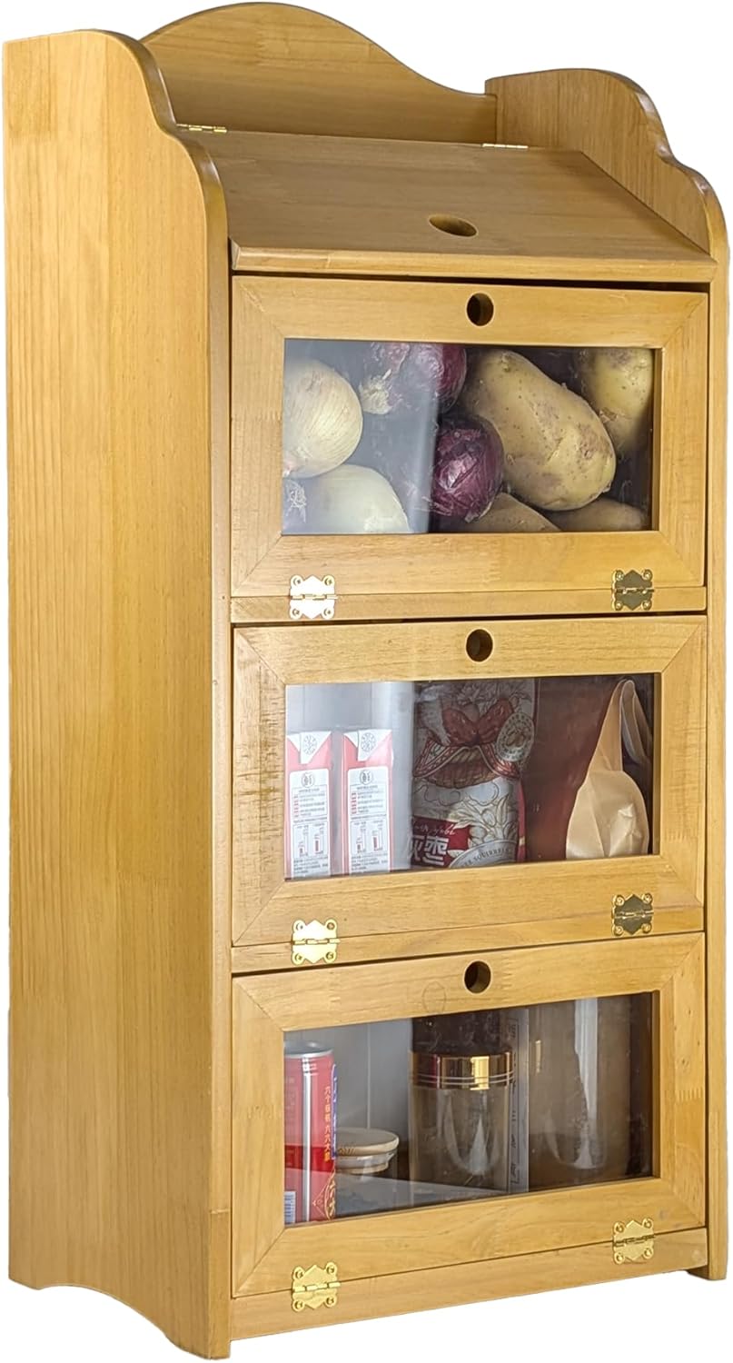 ARTAWEIN Onion and Potato Storage Bin Box Farmhouse Fruit and Vegetable Storage Small Food Kitchen Pantry Cabinet for Snack Large Bread Box for Homemade Bread Black Potato Bins