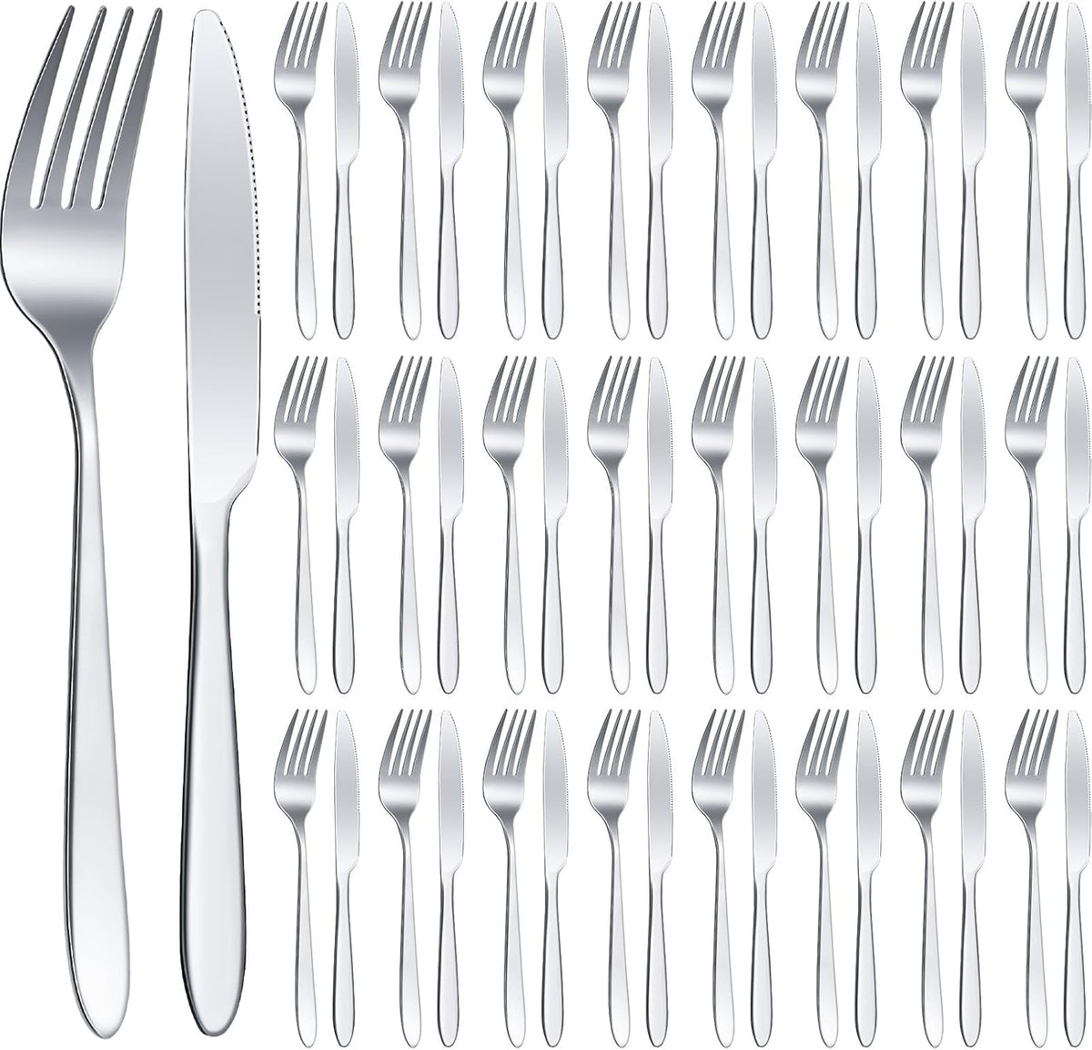 Nuenen 50 Pieces Stainless Steel Forks Silverware Set Dinner Forks and Knives Flatware Tableware Cutlery Set for Kitchen Restaurant(7.1 x 1 Inch, 8.4 x 0.7 Inch,Silver)