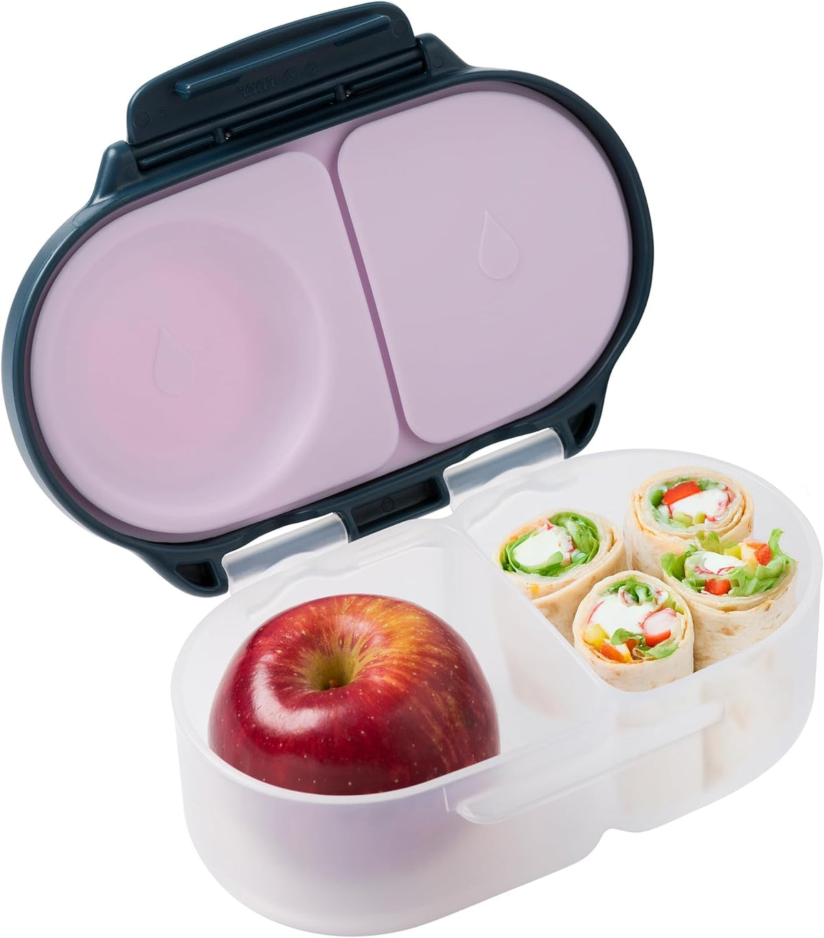 b.box Snack Box for Kids & Toddlers: 2 Compartment Snack Containers, Mini Bento Box, Lunch Box. Leak Proof, BPA free, Dishwasher safe. School Supplies. Ages 4 months+ (Indigo Rose, 12oz capacity)
