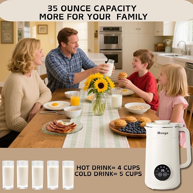 Automatic Nut Milk Maker Machine, 8 in 1 Soy Milk Maker, 35 oz Almond Machine Maker, 12-Hour Delay, Keep Warm, Non Dairy Beverages, Juice/Rice Paste/Clean/Milk Shake, 800W Heating, Self Cleaning