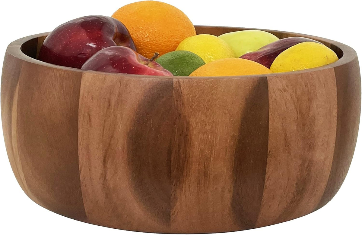 Woodard & Charles Acaica Wood 12" x 5" Serving Bowl Set with Serving Hands, 3 Piece Set