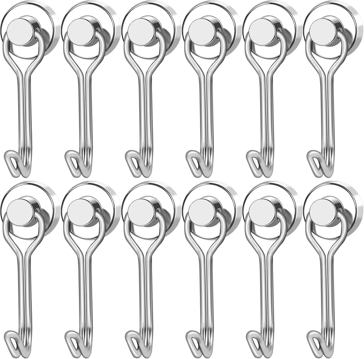 LOVIMAG Hooks, 30lbs+ Magnetic Magnet Hook 2025 Cruise Cabin Ship Essentials Heavy Duty Strong Refrigerator Fridge Hanging for Classroom Beach Vacation Kitchen Grills Home Mug Hanger (12 Pack), Silver