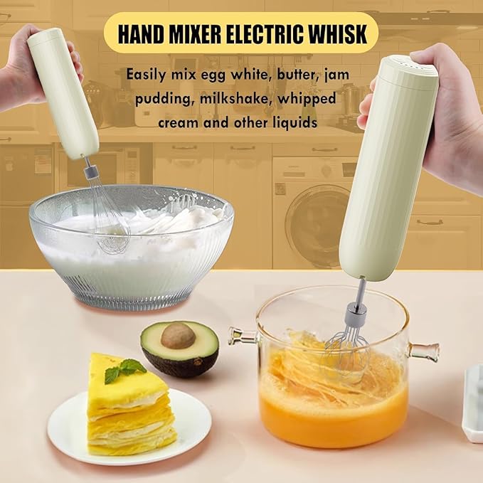 Cordless Hand Mixer, Electric Whisk, Hand Held Mini Mixers,Rechargeable Hand Mixer and Whisker,Food Chopper,Food Processor for Cooking, 4-Speed,10Oz
