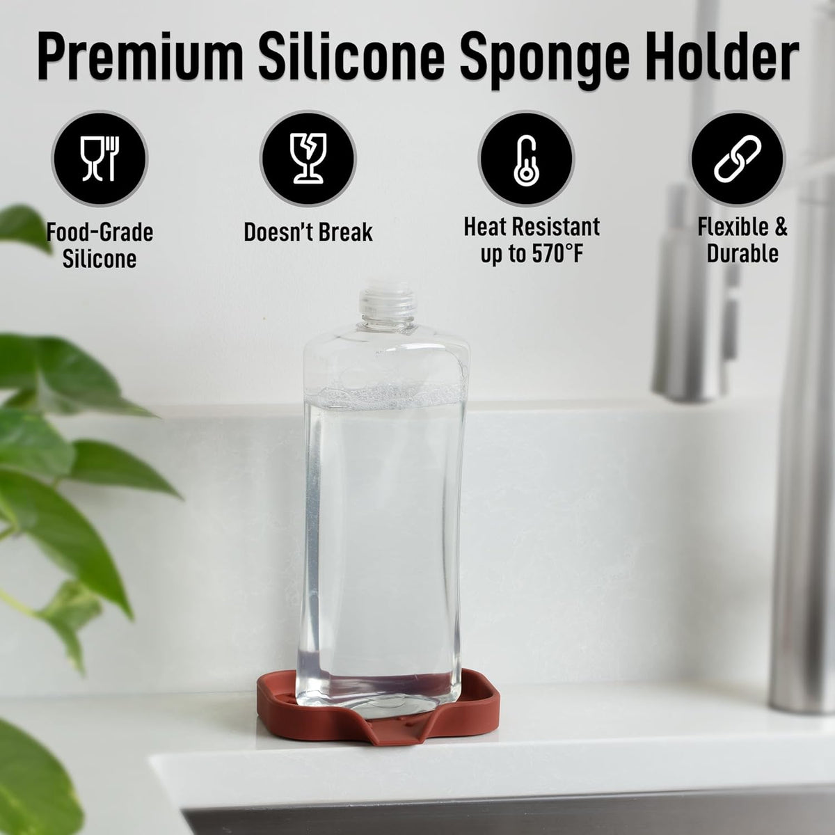 Zulay Kitchen Small Silicone Sponge Holder (4.9x3.3”) – Space-Saving Sink Organizer Tray for Sponge, Soap, Brush & More – Compact Non-Slip Dish for Kitchen & Bathroom (Canyon Rose)