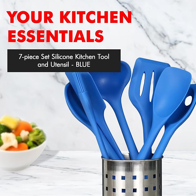 Chef Craft 7 Piece Blue Premium Silicone Kitchen Tool Set (42081)