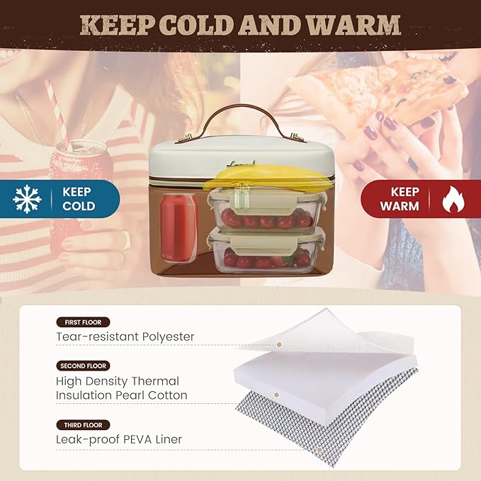 LOVEVOOK Insulated Lunch Bag for Women,Adult Lunch Box for Women,Leakproof Cooler Bag for Office Picnic Hiking Beach,Lunch Tote Bag with Adjustable Shoulder Strap