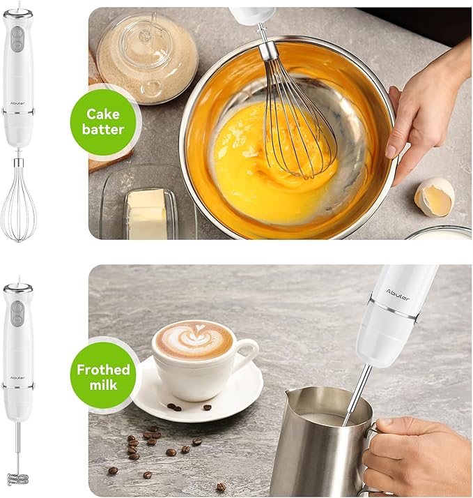Immersion Blender Handheld 5 in 1 Hand Blender, 1000W Hand Mixer Stick, BPA-Free 12 Speed Handheld Blender with Mixing Beaker, Chopper, Whisk and Milk Frother for Soup, Sauce, Baby Food (White)