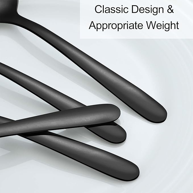 Pleafind 36Pcs Black Dinner Spoons Set - 7.4 inch, Spoons Silverware, Stainless Steel Spoon, Mirror Polished Tablespoon, Black Silverware Set for Home, Kitchen, Restaurant, Dishwasher Safe