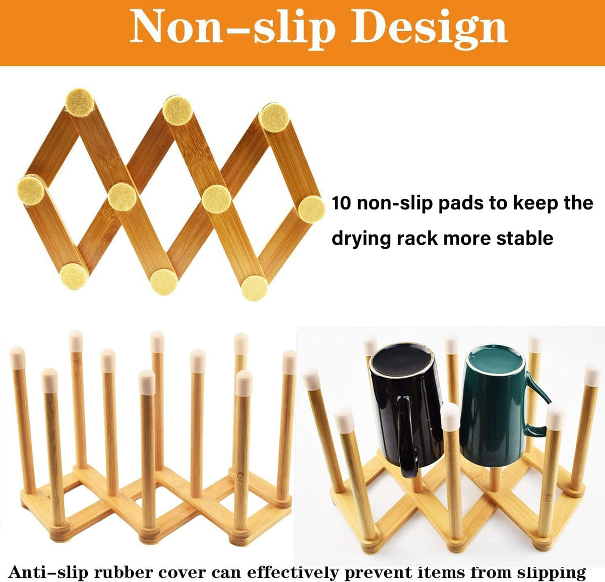 Bamboo Retractable Bottle Drying Rack Cup Dish Drying Racks,Sports Water Bottle and Mug Drainer Stand, Plastic Bag Dryer Rack and Multifunctional Drying Rack for Kitchen Countertop