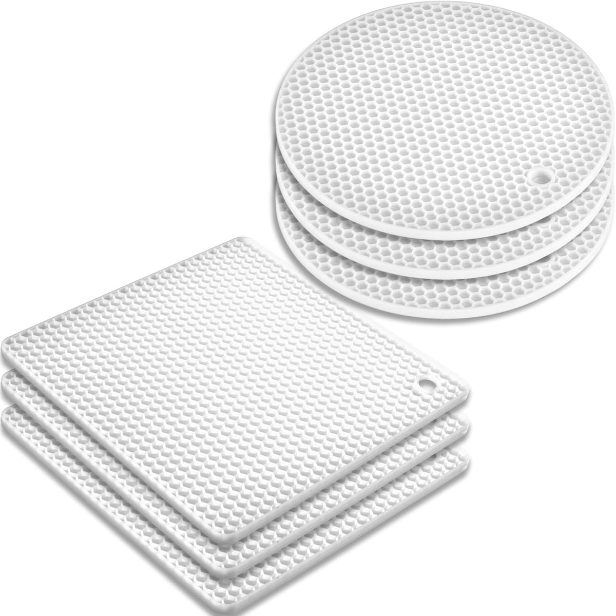 homEdge Silicone Square Trivets Mat, 6 Packs Multipurpose Non Slip Heat Resistant Pot Holder-White