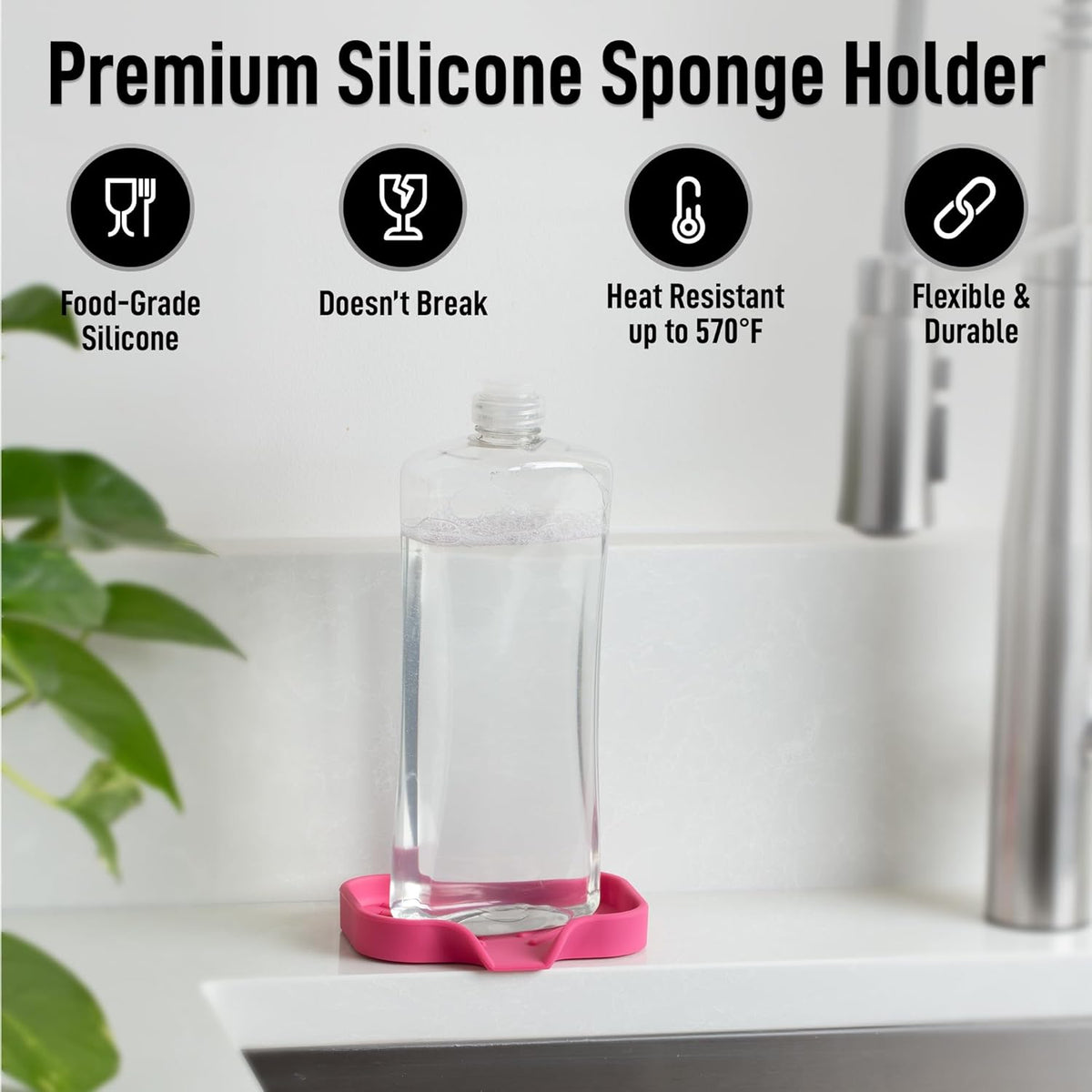 Zulay Kitchen Small Silicone Sponge Holder (4.9x3.3”) – Space-Saving Sink Organizer Tray for Sponge, Soap, Brush & More – Compact Non-Slip Dish for Kitchen & Bathroom (Honeysuckle)
