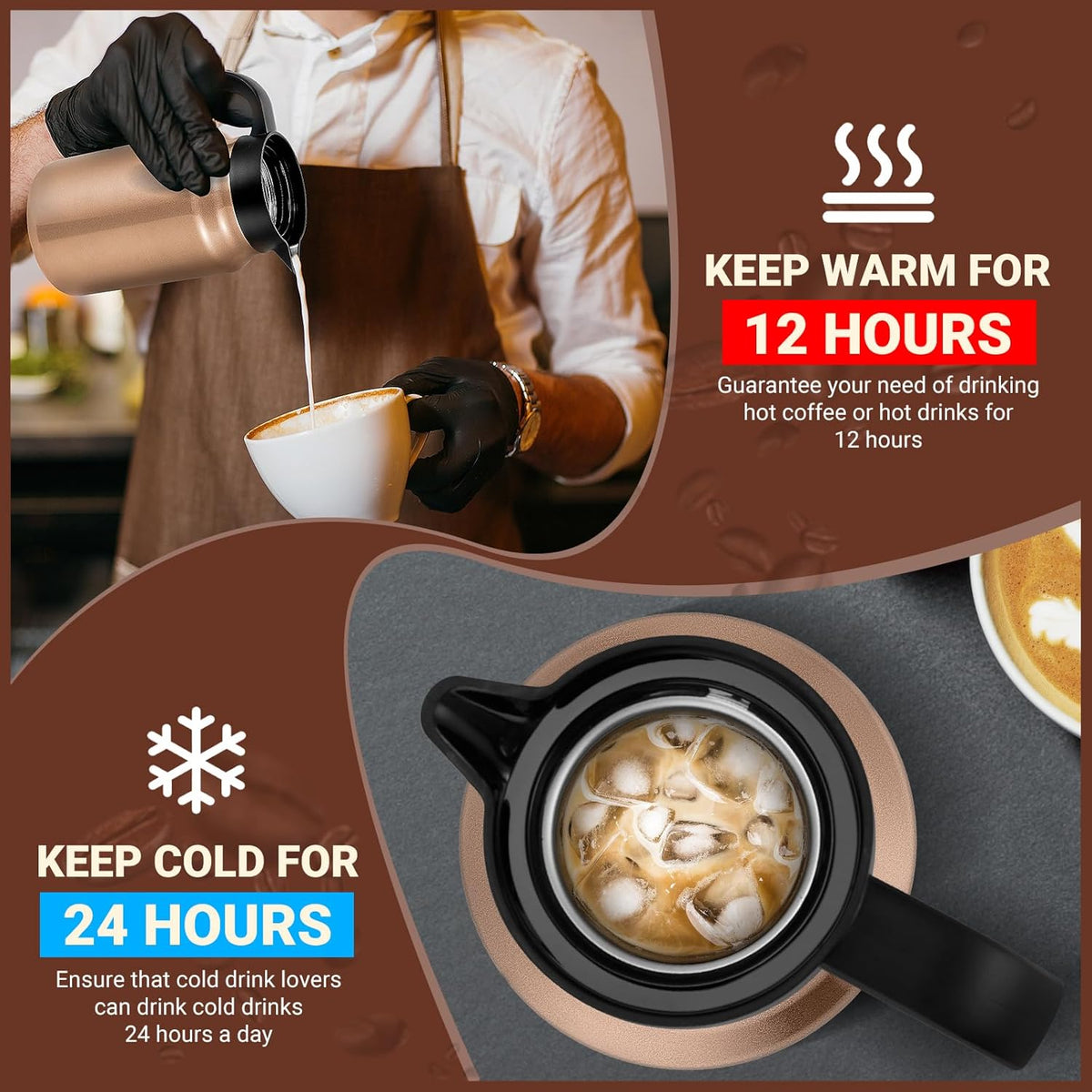 51Oz Thermal Coffee Carafes For Keeping Hot/Cold, Stainless Steel Coffee Carafe, Dustproof Insulated Water Carafe for Party/Home, Copper