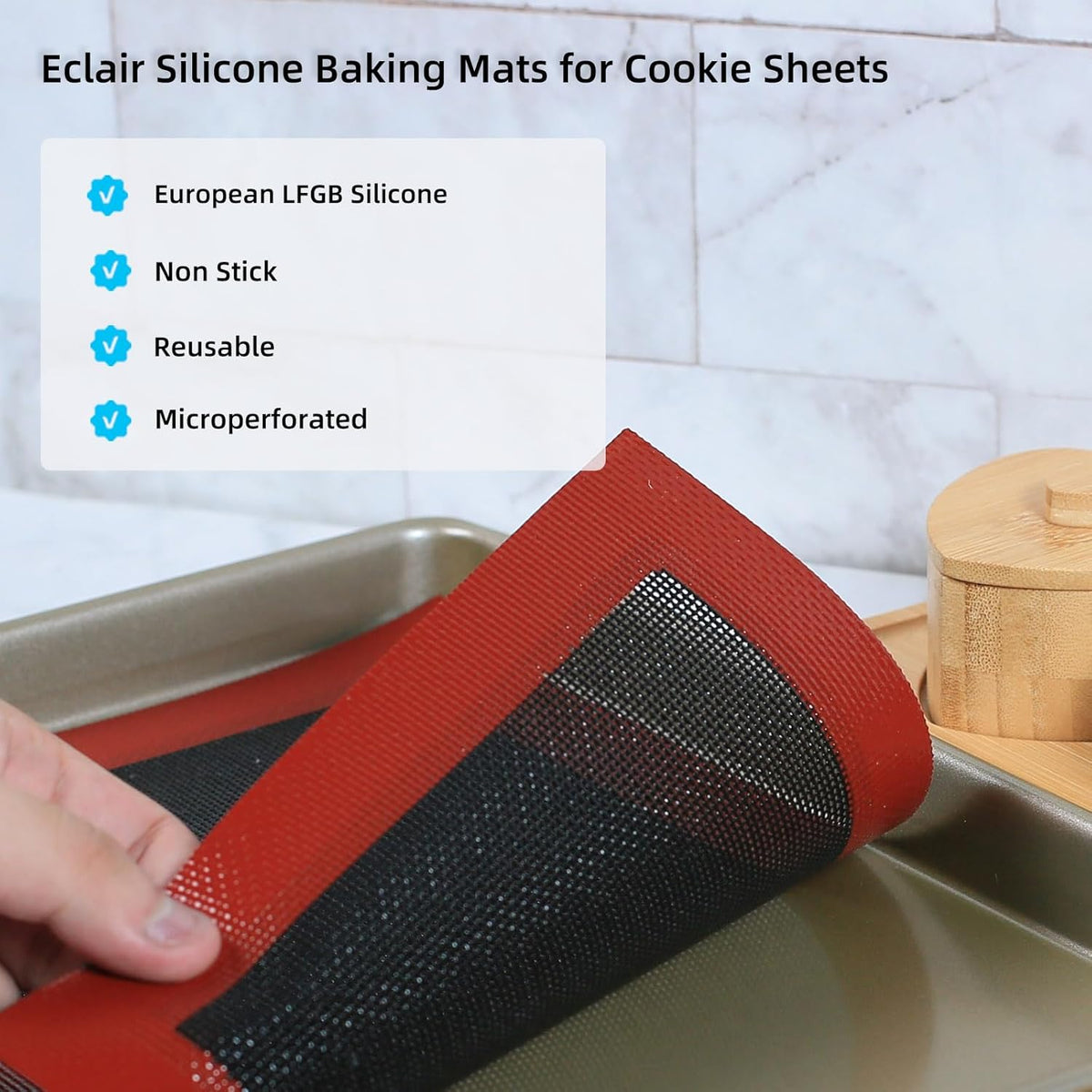 Perforated Silicone Baking Mats for Quarter Sheet, 2 Pcs Non-Stick Eclair Baking Mats for 9x13 Cookie Sheet, Reusable Baking Sheet Liners Compatible with Nordic Ware Naturals Quarter Sheet