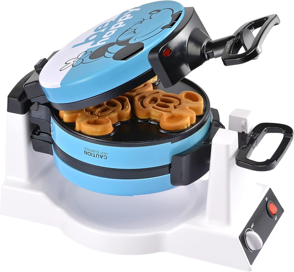 Disney Mickey & Minnie Double Flip Waffle Maker by Select Brands - Rotating Nonstick Waffle Iron - Adjustable Browning Control - Makes 6 Mickey & Minnie-Shaped Waffles