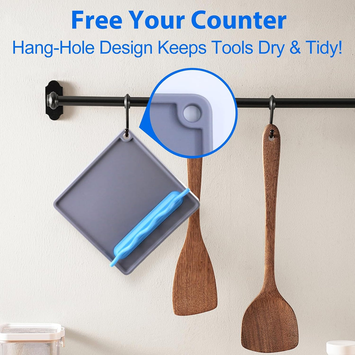 Silicone Spoon Rest for Stove Top, Non-Slip and Heat-Resistant, BPA-Free Kitchen Spoon Rest for Spoons and Ladles, Gray + Blue