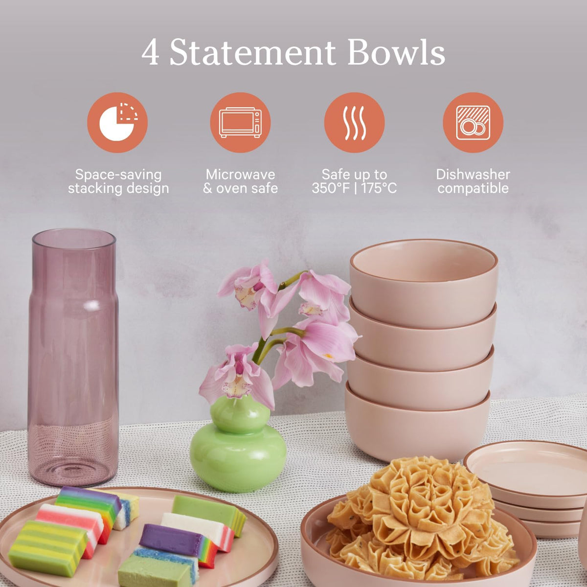 Our Place Dinner Bowls - Set of Four 8.5" Handcrafted Ceramic Pasta Bowls | Deep Plate Bowl Hybrid for Salads, Rice & More | Chip-Resistant, Restaurant-Grade, Stackable, Modular Design | Spice