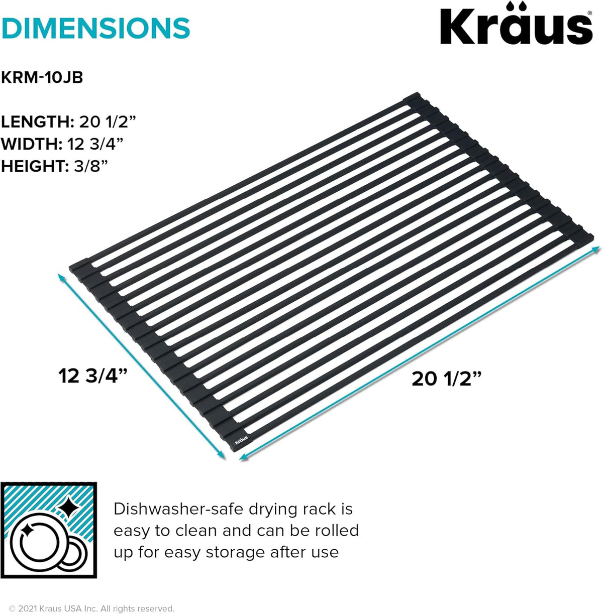 Kraus 20.5 in. Over Sink Roll Up Dish Drying Rack in Jet Black