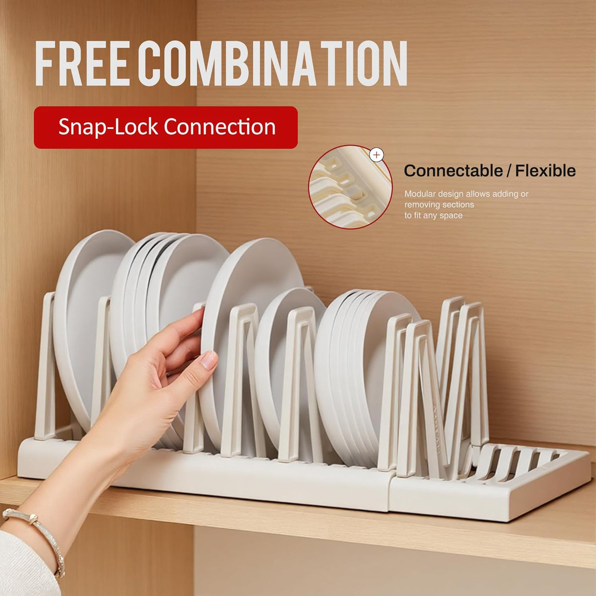 Li&Zhao Pots and Pans Organizer under Cabinet - Extended Dining Tray Storage Rack Cutting Board Rack Lid Holders inside Cabinet with 7 Adjustable Compartment for Kitchen Storage(White)