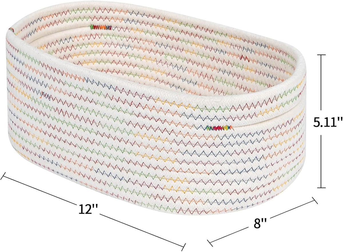 CubesLand Rectangle Woven Cotton Rope Organizer, Small Rainbow Basket for Kids, Baby & Pets' Toys, Shelves Storage