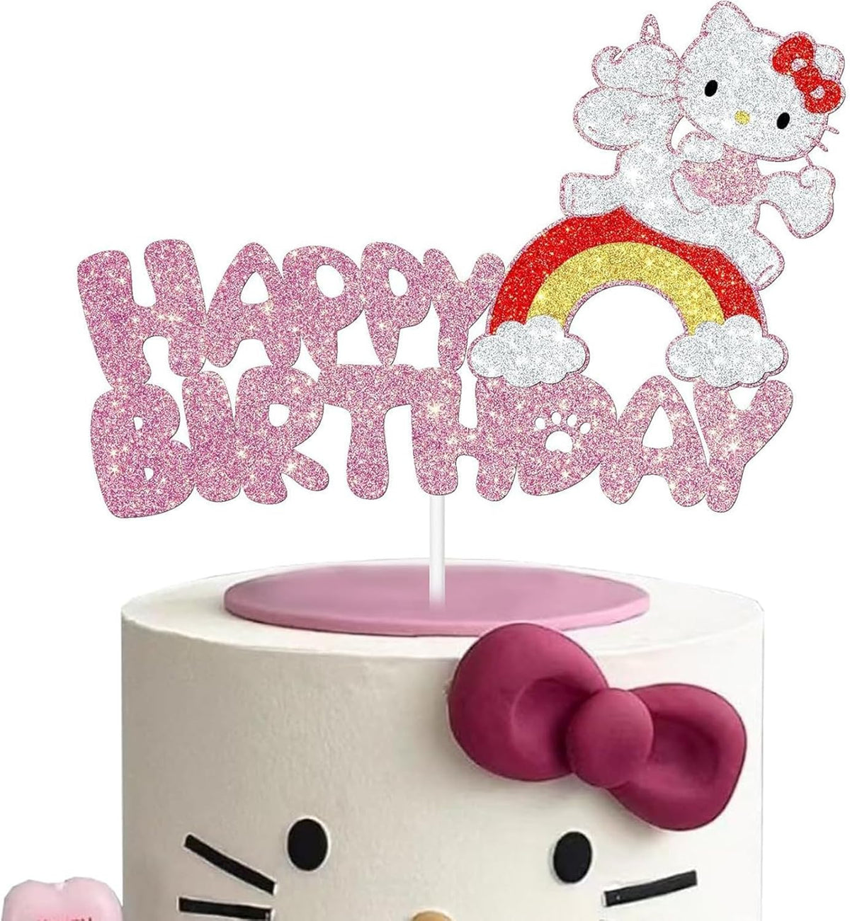Cute Cat Cake Decorations, Cake Topper, Cartoon Birthday Party Decorations (Pink1)