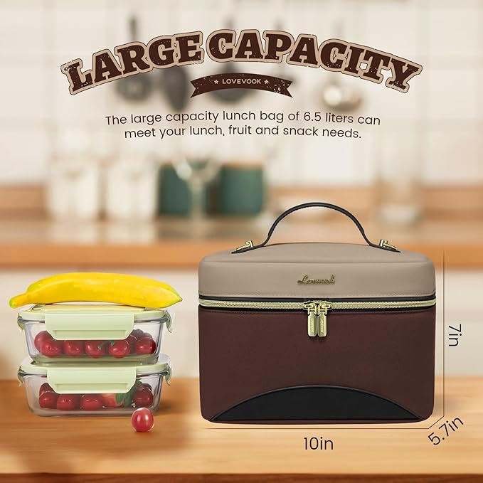 LOVEVOOK Lunch Box for Women,Large Adult Insulated Lunch Bag for Women,Leakproof Cooler Bag for Office Picnic Hiking Beach,Lunch Tote Bag with Adjustable Shoulder Strap