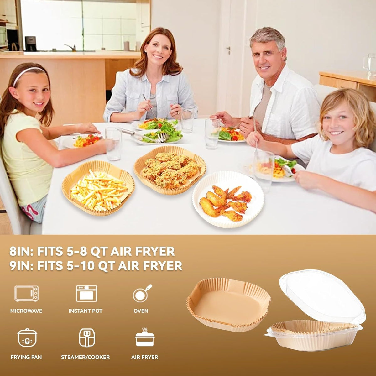 125Pcs 8 inch Square Disposable Air Fryer Parchment Liners-Non-Stick Parchment Sheets for Air Fryer Basket Microwave – Oil-proof, Water-proof, Effortless Cleanup for Baking