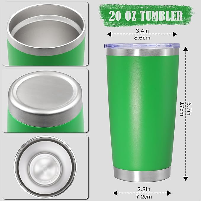 20 oz Tumbler Coffee Travel Tumblers Bulk with Lid Stainless Steel Double Wall Vacuum Insulated Mug Powder Coated Cups fit Car Cupholder for Hot and Cold - Green, 1Pack