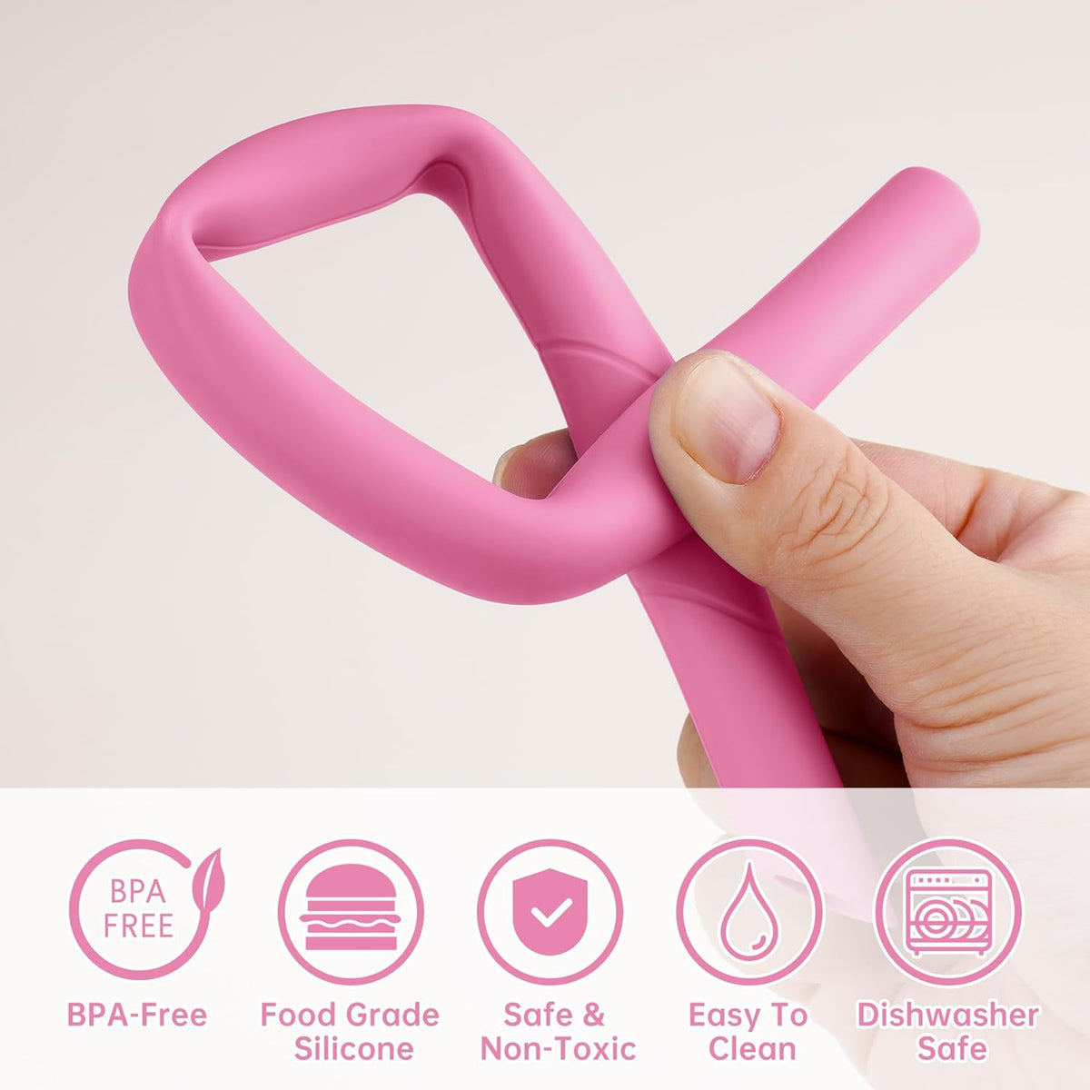 NiHome 6PCS Extra Wide Reusable Bent Silicone Straws for Boba, Smoothies, Bubble Tea, Eco-Friendly Bent Straws for Thick Drinks, Child-Safe, Customizable Length, 2 Brushes for Cleaning (Pink Gradient)