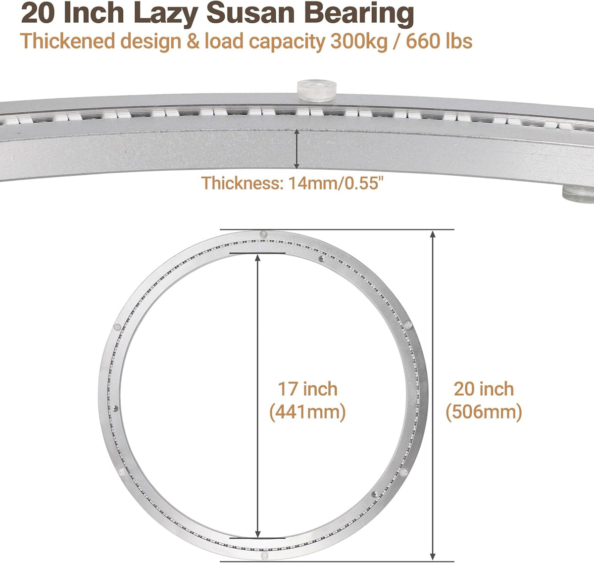 20 Inch Lazy Susan Bearing Aluminum Alloy Rotating Turntable, Non - Slip Mute Metal Bearing Swivel Plate Hardware for Dining and Workbench,660 Pounds Capacity