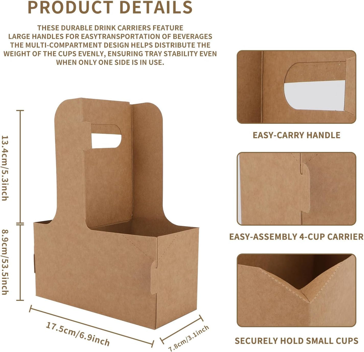 100 Pcs Coffee Drink Carrier with Handle (12-30oz) 2 Cups or 4 Cups,Disposable Paperboard Cup Holder with Handle,Disposable Cup Holders for Drinks,Great for All Your Drink and Food Delivery