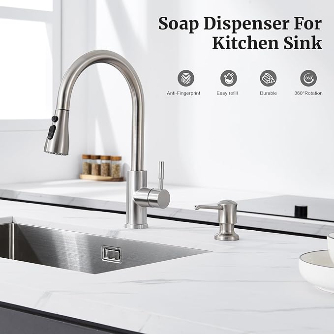 Sink Soap Dispenser for Kitchen Sink Brushed Nickel Upgrade with 40" Silicone Extension Tube Kit, Connect to Your Soap Bottle Directly