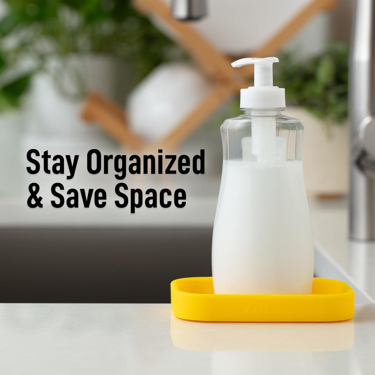 Zulay Kitchen Small Silicone Sponge Holder (4.9x3.3”) – Space-Saving Sink Organizer Tray for Sponge, Soap, Brush & More – Compact Non-Slip Dish for Kitchen & Bathroom (Yellow)