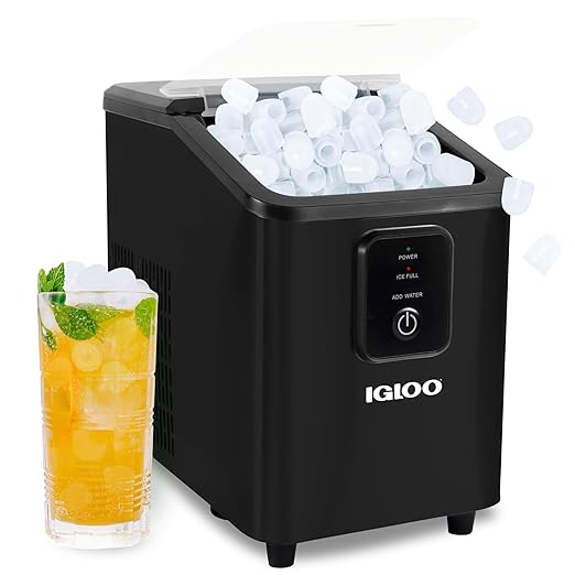 Igloo Portable Ice Maker with Scoop & Basket- Ice Maker with LED Control Panel & 1.5 Quart Water Tank-Ice Cube Maker Produces 26 Lbs. of Ice in 24 Hours With 8 Large or Small Cubes In 7 Minutes- Black
