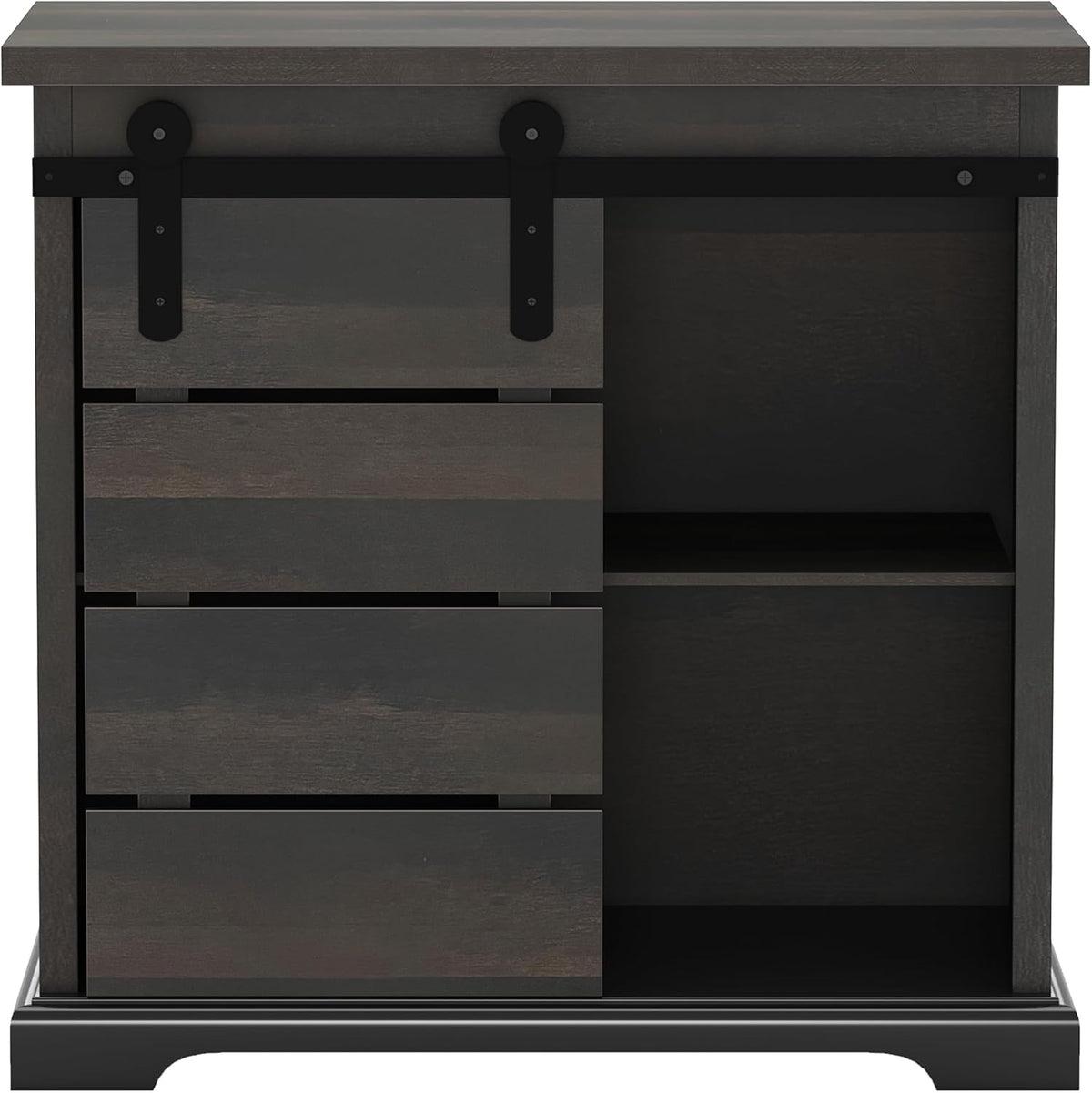 NSdirect Sideboard Coffee Bar Cabinet,Modern Farmhouse Buffet Station Sliding Barn Door Storage Credenza Console with Slat and Shelf Entryway Storage Cabinet Kitchen Dining Living Room, Brown