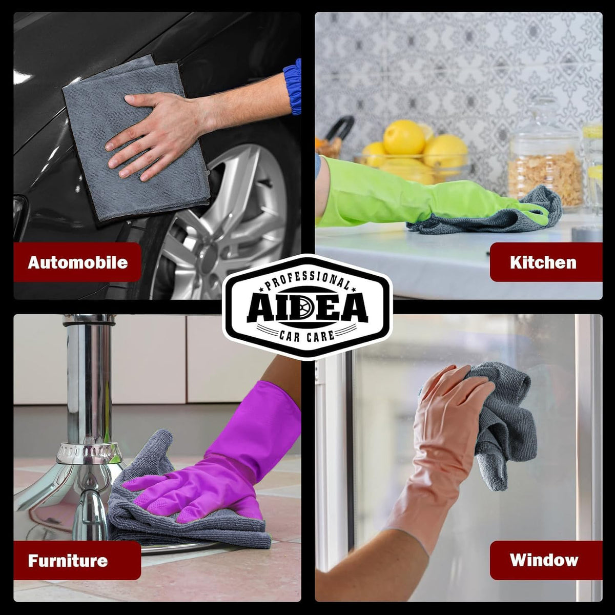 AIDEA Microfiber Cleaning Cloth Grey 150PK, Microfiber Towels for Cars, Premium Car Cloths, Dusting Cloth Lint Free Cleaning Rags for SUVs, House, Kitchen, Window, Workshops,12×12"
